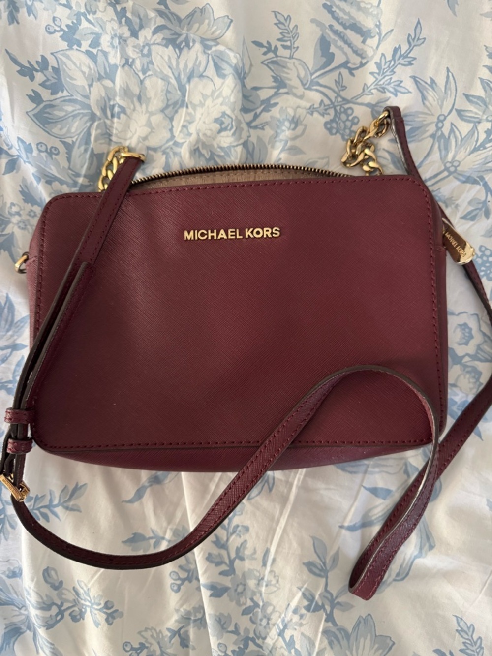 Michael Kors Burgundy Saffiano Crossbody with Gold Hardware